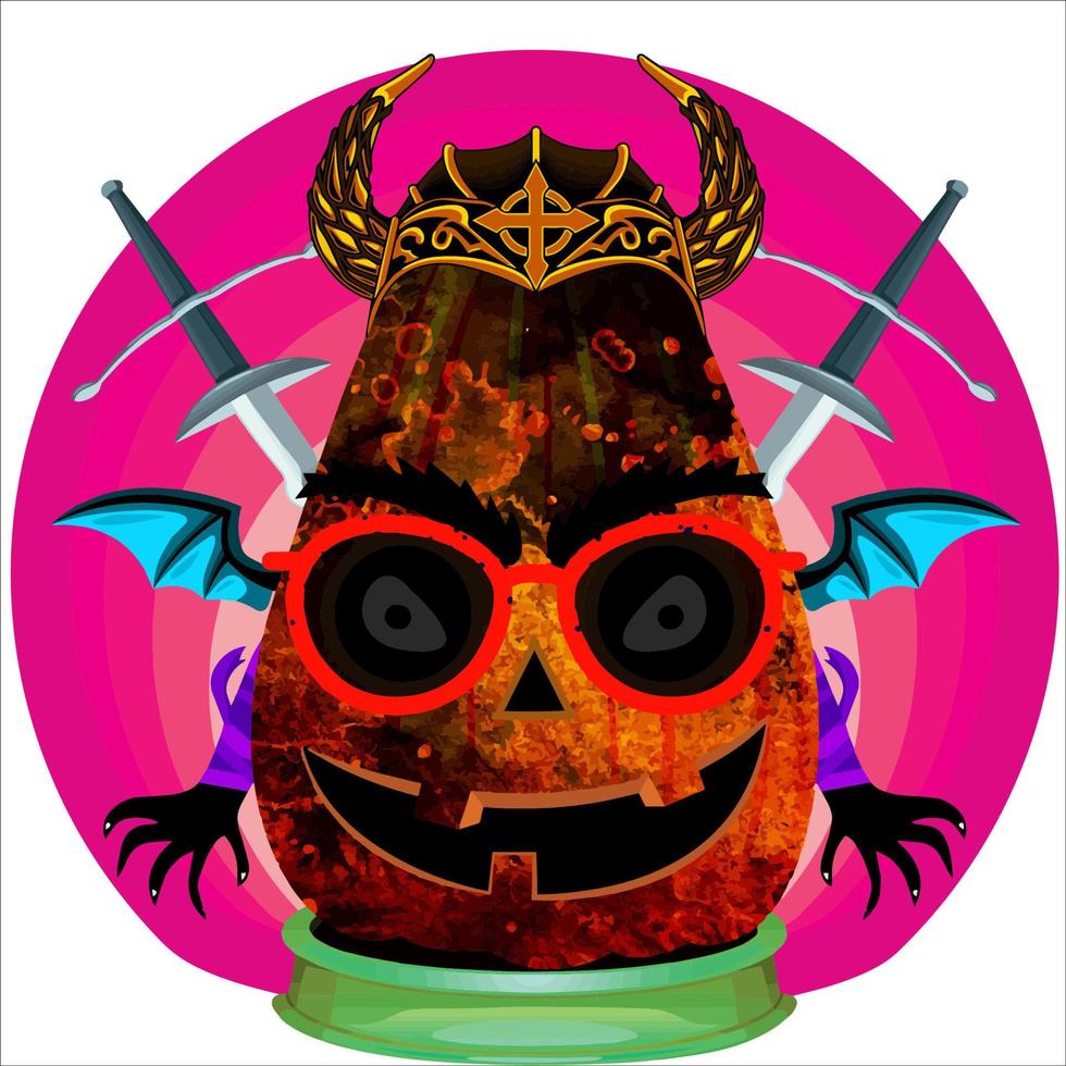 Creepy Party Halloween Pumpkin Head. Pumpkin Face with Weapon in the Behind. Suitable for E Sport Logo, T-Shirt and Others Print Stuff. vector