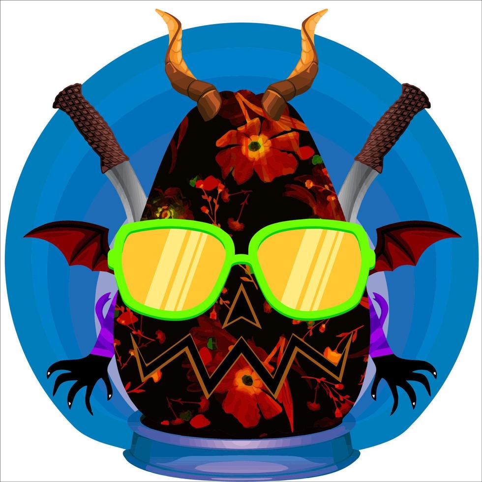 Creepy Party Halloween Pumpkin Head. Pumpkin Face with Weapon in the Behind. Suitable for E Sport Logo, T-Shirt and Others Print Stuff. vector