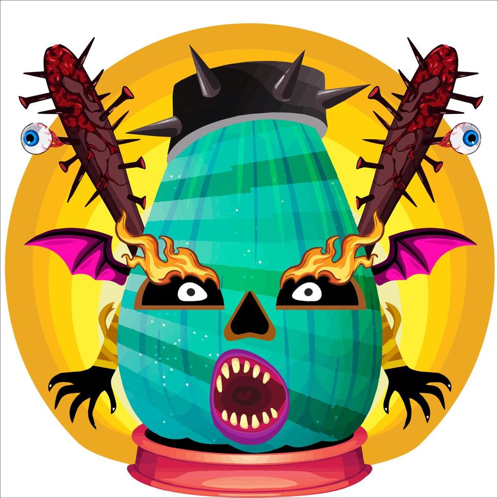 Creepy Party Halloween Pumpkin Head. Pumpkin Face with Weapon in the Behind. Suitable for E Sport Logo, T-Shirt and Others Print Stuff. vector