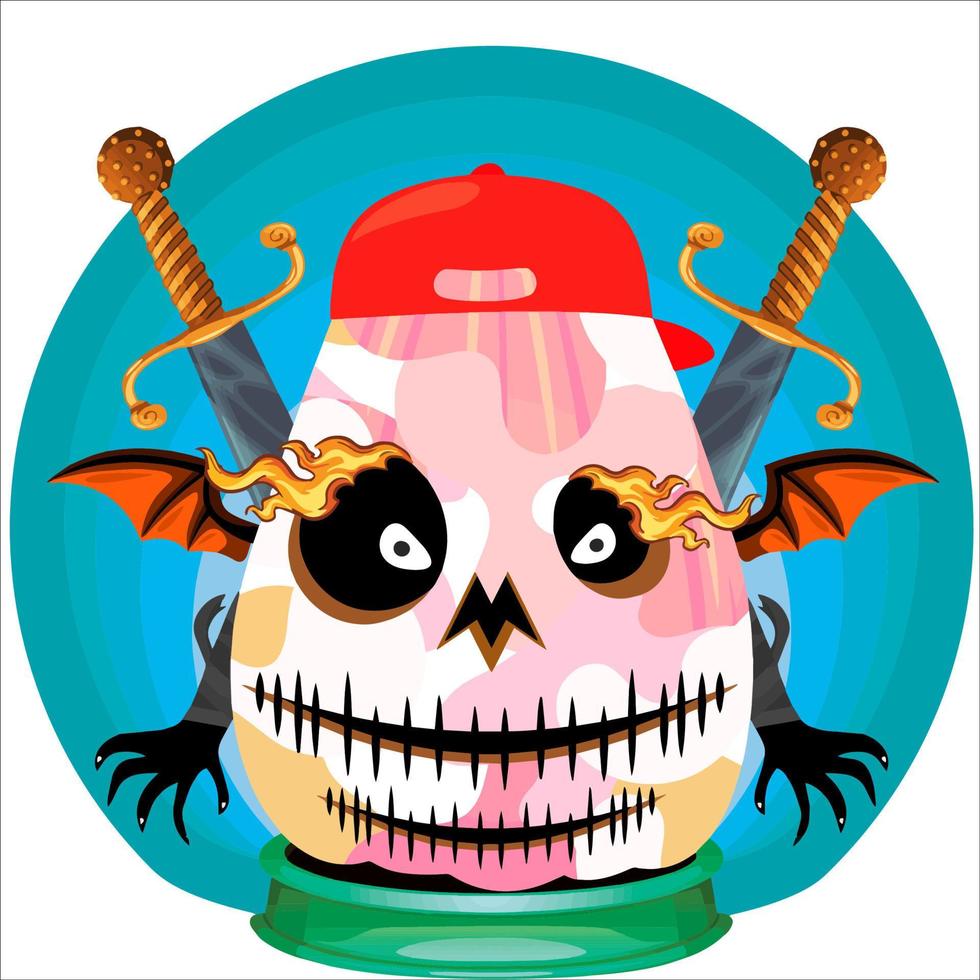 Creepy Party Halloween Pumpkin Head. Pumpkin Face with Weapon in the Behind. Suitable for E Sport Logo, T-Shirt and Others Print Stuff. vector