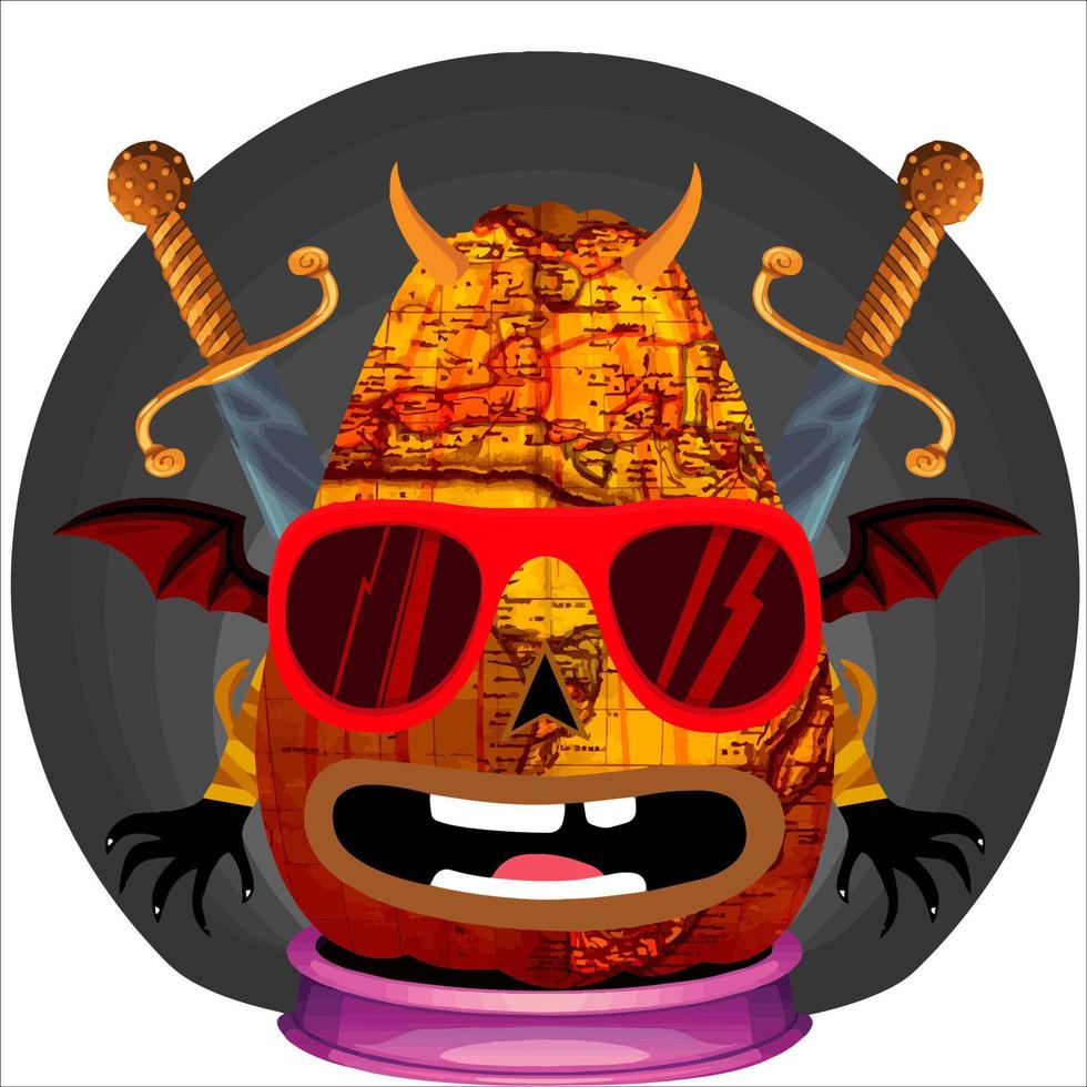 Creepy Party Halloween Pumpkin Head. Pumpkin Face with Weapon in the Behind. Suitable for E Sport Logo, T-Shirt and Others Print Stuff. vector
