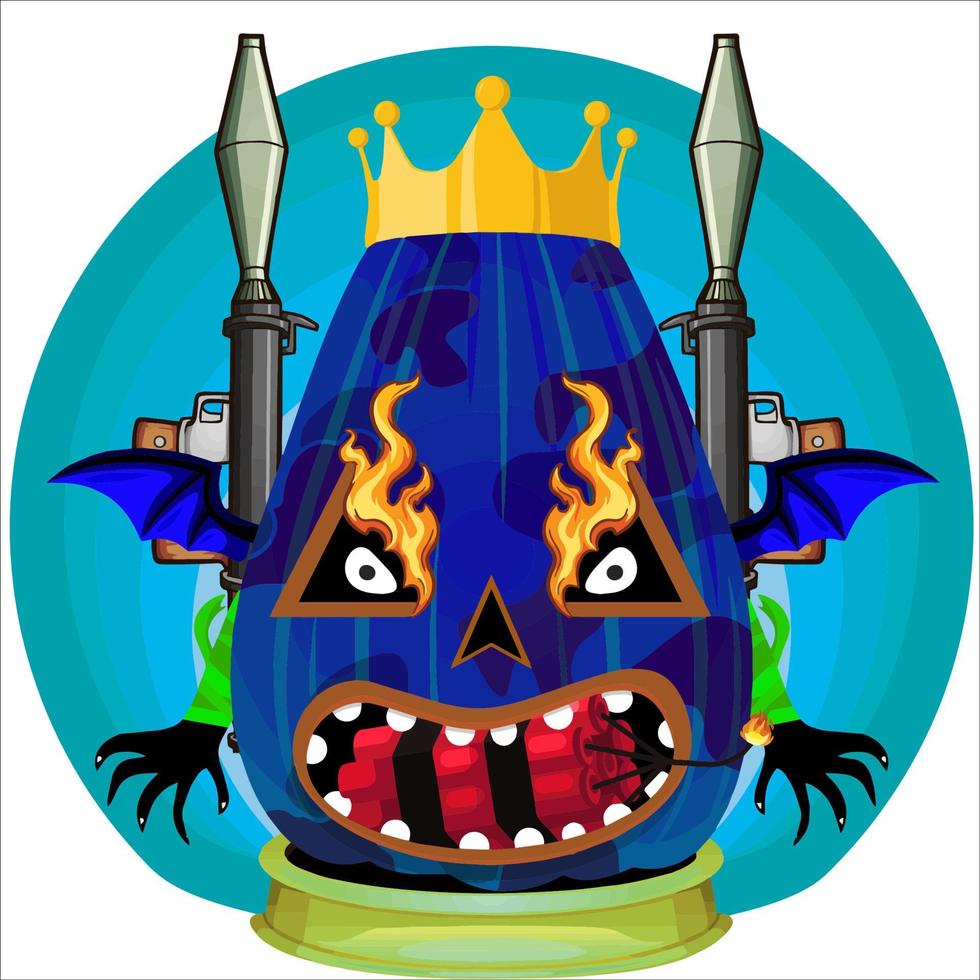Creepy Party Halloween Pumpkin Head. Pumpkin Face with Weapon in the Behind. Suitable for E Sport Logo, T-Shirt and Others Print Stuff. vector