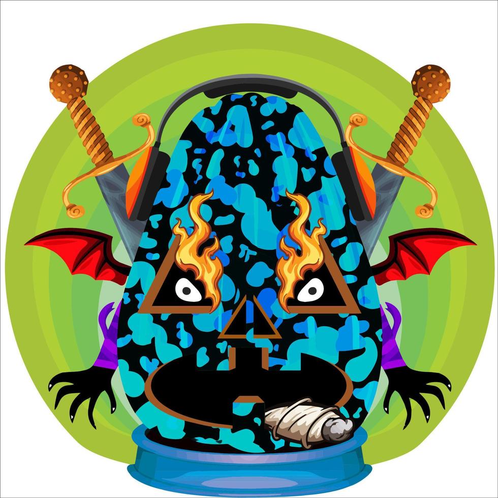 Creepy Party Halloween Pumpkin Head. Pumpkin Face with Weapon in the Behind. Suitable for E Sport Logo, T-Shirt and Others Print Stuff. vector