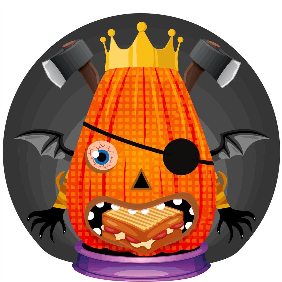 Creepy Party Halloween Pumpkin Head. Pumpkin Face with Weapon in the Behind. Suitable for E Sport Logo, T-Shirt and Others Print Stuff. vector