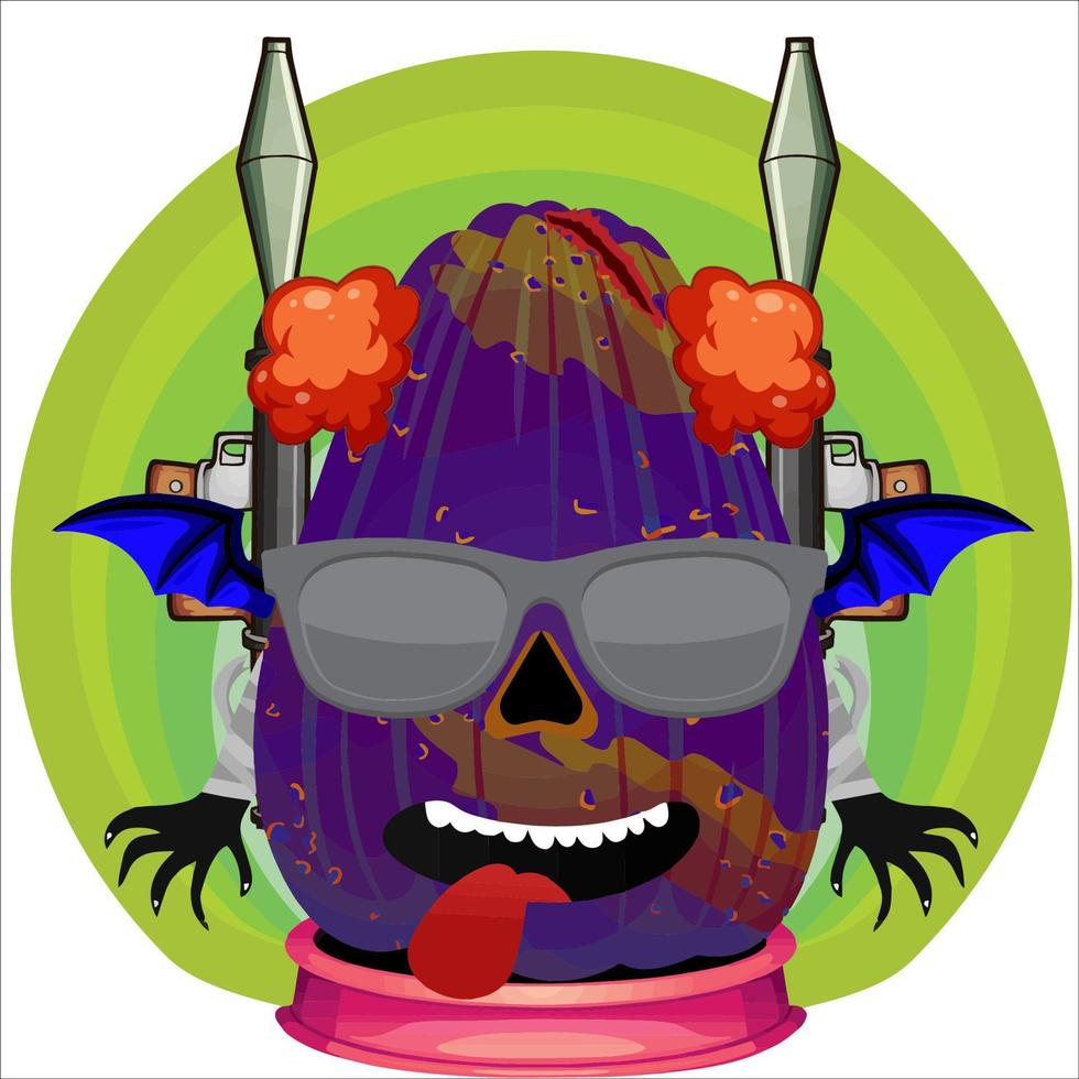 Creepy Party Halloween Pumpkin Head. Pumpkin Face with Weapon in the Behind. Suitable for E Sport Logo, T-Shirt and Others Print Stuff. vector