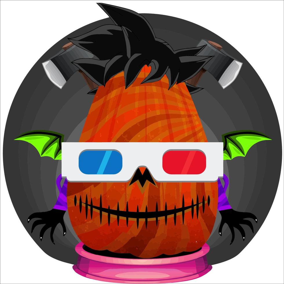 Creepy Party Halloween Pumpkin Head with Weapon in the Behind. Halloween Pumpkin Face. Suitable for E Sport Logo, T Shirt and Others vector