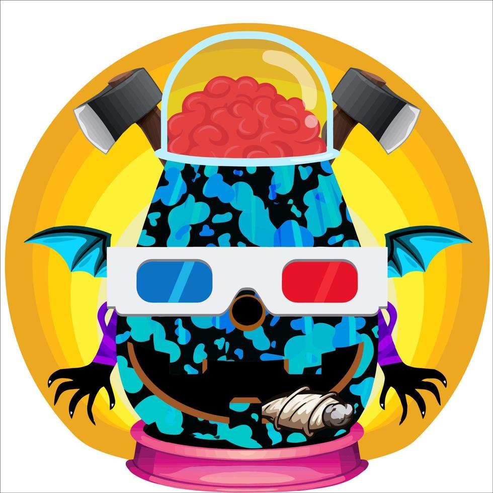 Creepy Party Halloween Pumpkin Head. Pumpkin Face with Weapon in the Behind. Suitable for E Sport Logo, T-Shirt and Others Print Stuff. vector