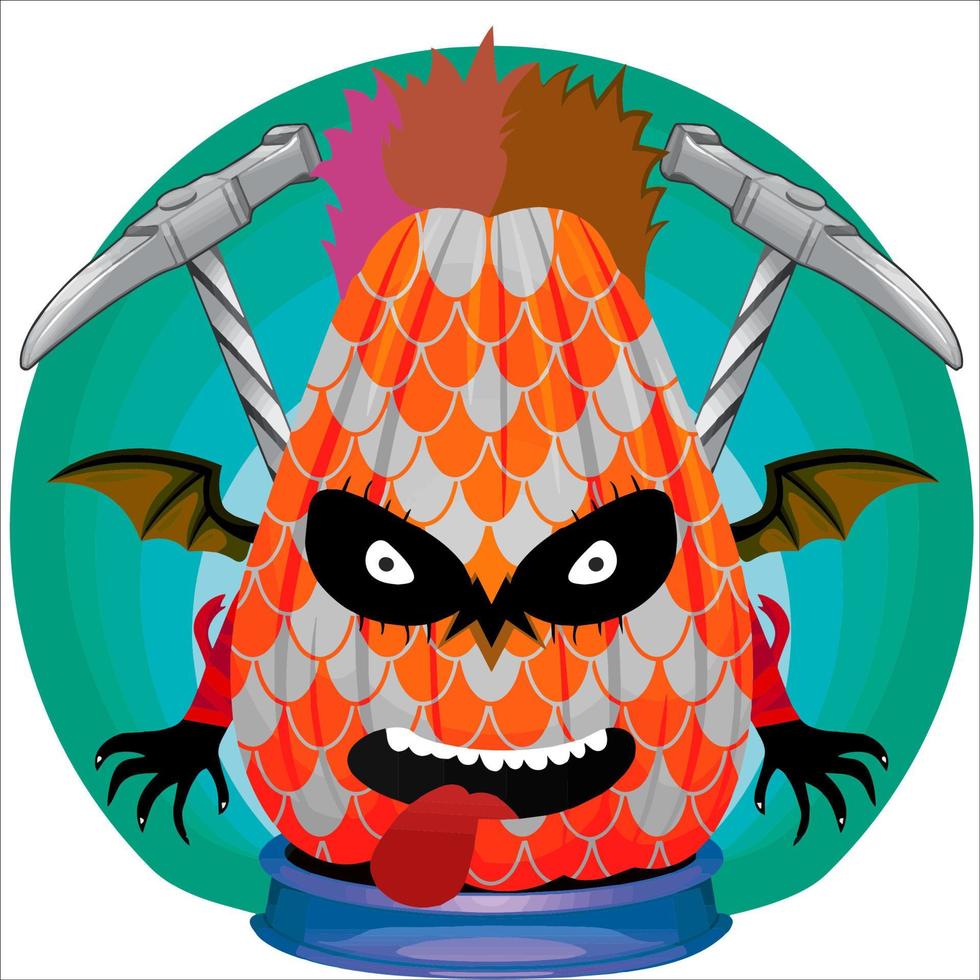 Creepy Party Halloween Pumpkin Head with Weapon in the Behind. Halloween Pumpkin Face. Suitable for E Sport Logo, T Shirt and Others vector