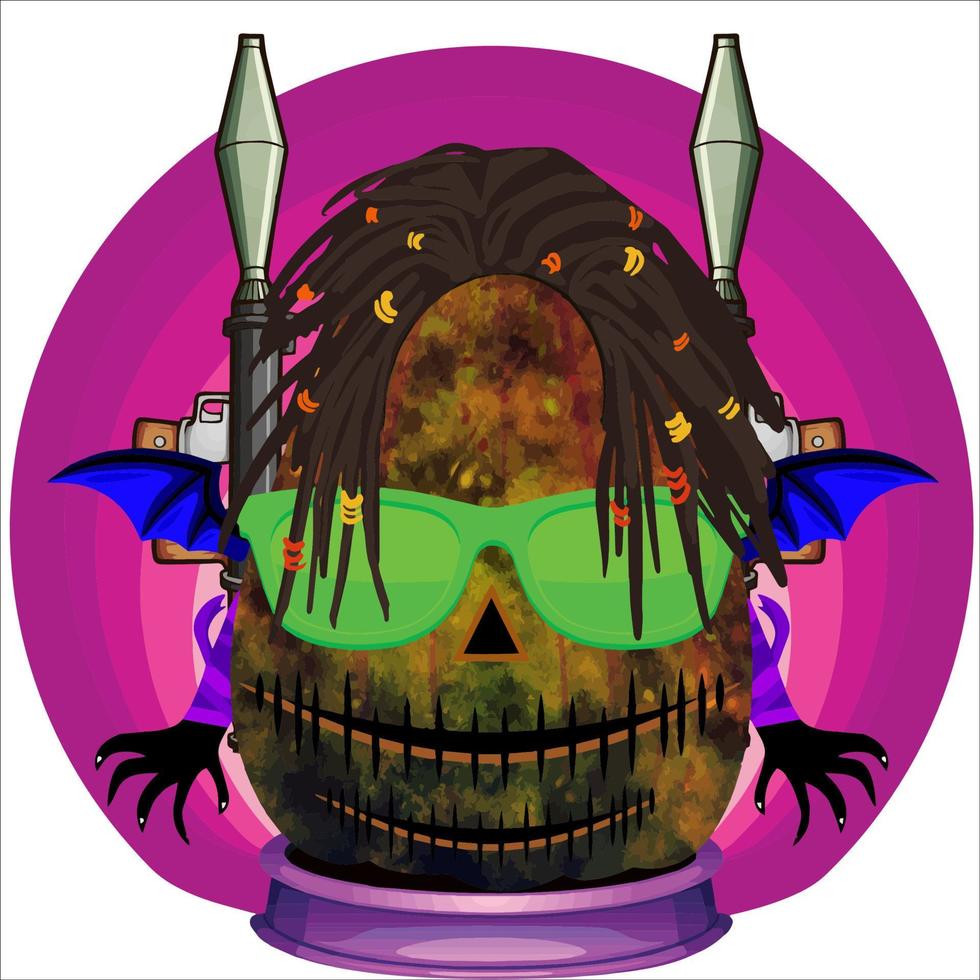 Creepy Party Halloween Pumpkin Head. Pumpkin Face with Weapon in the Behind. Suitable for E Sport Logo, T-Shirt and Others Print Stuff. vector