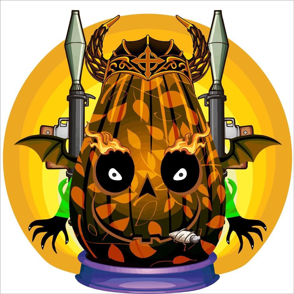 Creepy Party Halloween Pumpkin Head. Pumpkin Face with Weapon in the Behind. Suitable for E Sport Logo, T-Shirt and Others Print Stuff. vector