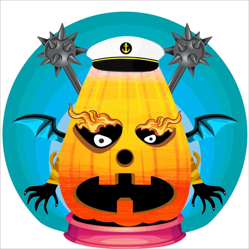 Creepy Party Halloween Pumpkin Head. Pumpkin Face with Weapon in the Behind. Suitable for E Sport Logo, T-Shirt and Others Print Stuff. vector