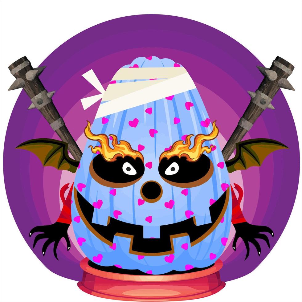 Creepy Party Halloween Pumpkin Head. Pumpkin Face with Weapon in the Behind. Suitable for E Sport Logo, T-Shirt and Others Print Stuff. vector