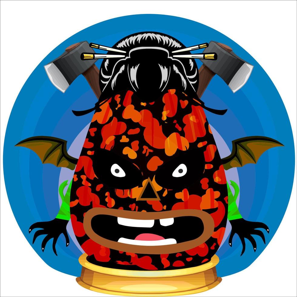 Creepy Party Halloween Pumpkin Head. Pumpkin Face with Weapon in the Behind. Suitable for E Sport Logo, T-Shirt and Others Print Stuff. vector