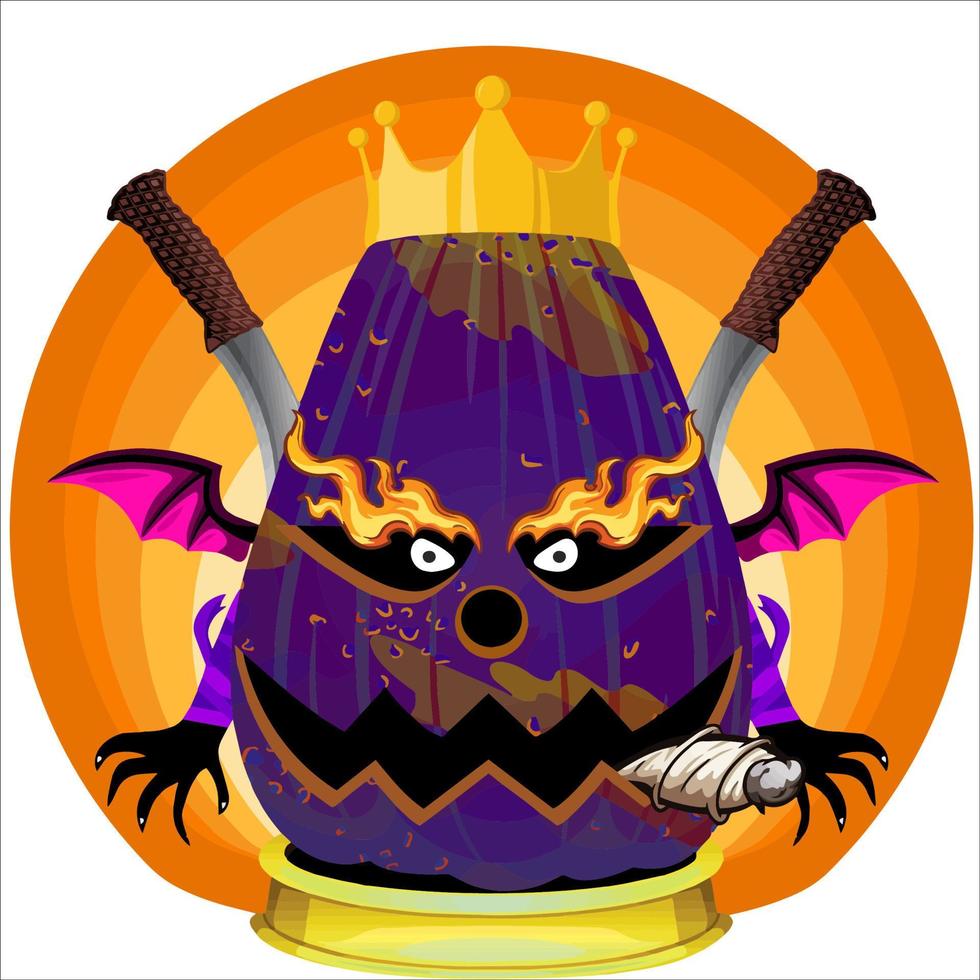 Creepy Party Halloween Pumpkin Head with Weapon in the Behind. Halloween Pumpkin Face. Suitable for E Sport Logo, T Shirt and Others vector