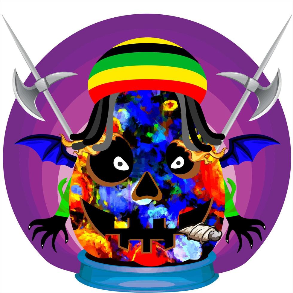 Creepy Party Halloween Pumpkin Head. Pumpkin Face with Weapon in the Behind. Suitable for E Sport Logo, T-Shirt and Others Print Stuff. vector