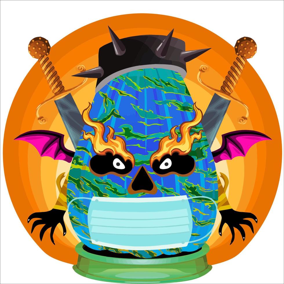 Creepy Party Halloween Pumpkin Head. Pumpkin Face with Weapon in the Behind. Suitable for E Sport Logo, T-Shirt and Others Print Stuff. vector