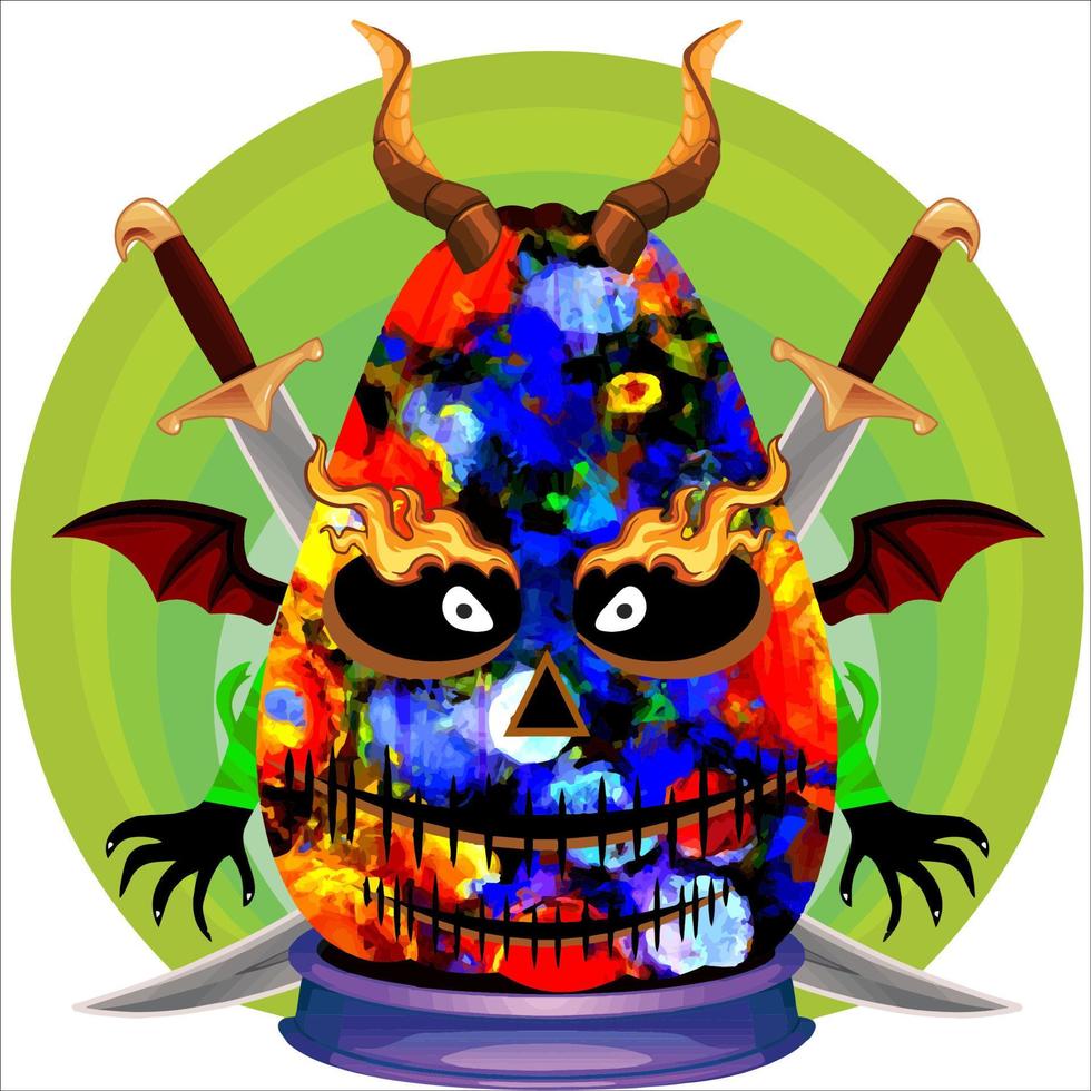 Creepy Party Halloween Pumpkin Head. Pumpkin Face with Weapon in the Behind. Suitable for E Sport Logo, T-Shirt and Others Print Stuff. vector