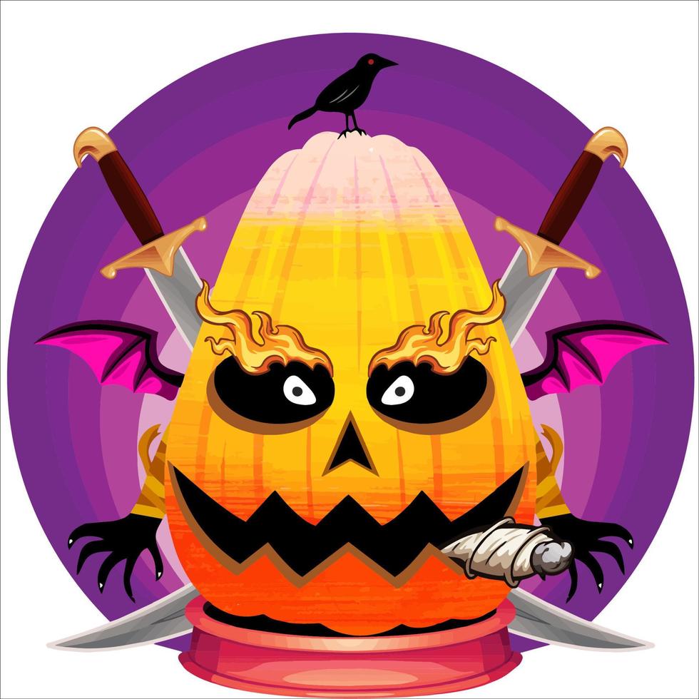 Creepy Party Halloween Pumpkin Head. Pumpkin Face with Weapon in the Behind. Suitable for E Sport Logo, T-Shirt and Others Print Stuff. vector