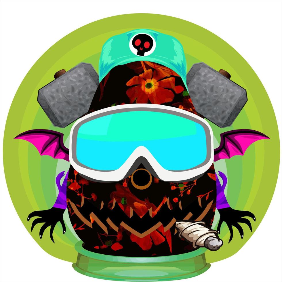 Creepy Party Halloween Pumpkin Head. Pumpkin Face with Weapon in the Behind. Suitable for E Sport Logo, T-Shirt and Others Print Stuff. vector
