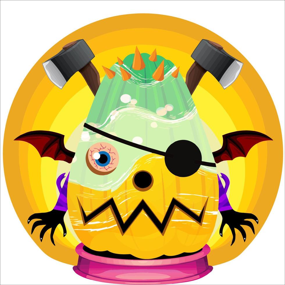 Creepy Party Halloween Pumpkin Head. Pumpkin Face with Weapon in the Behind. Suitable for E Sport Logo, T-Shirt and Others Print Stuff. vector