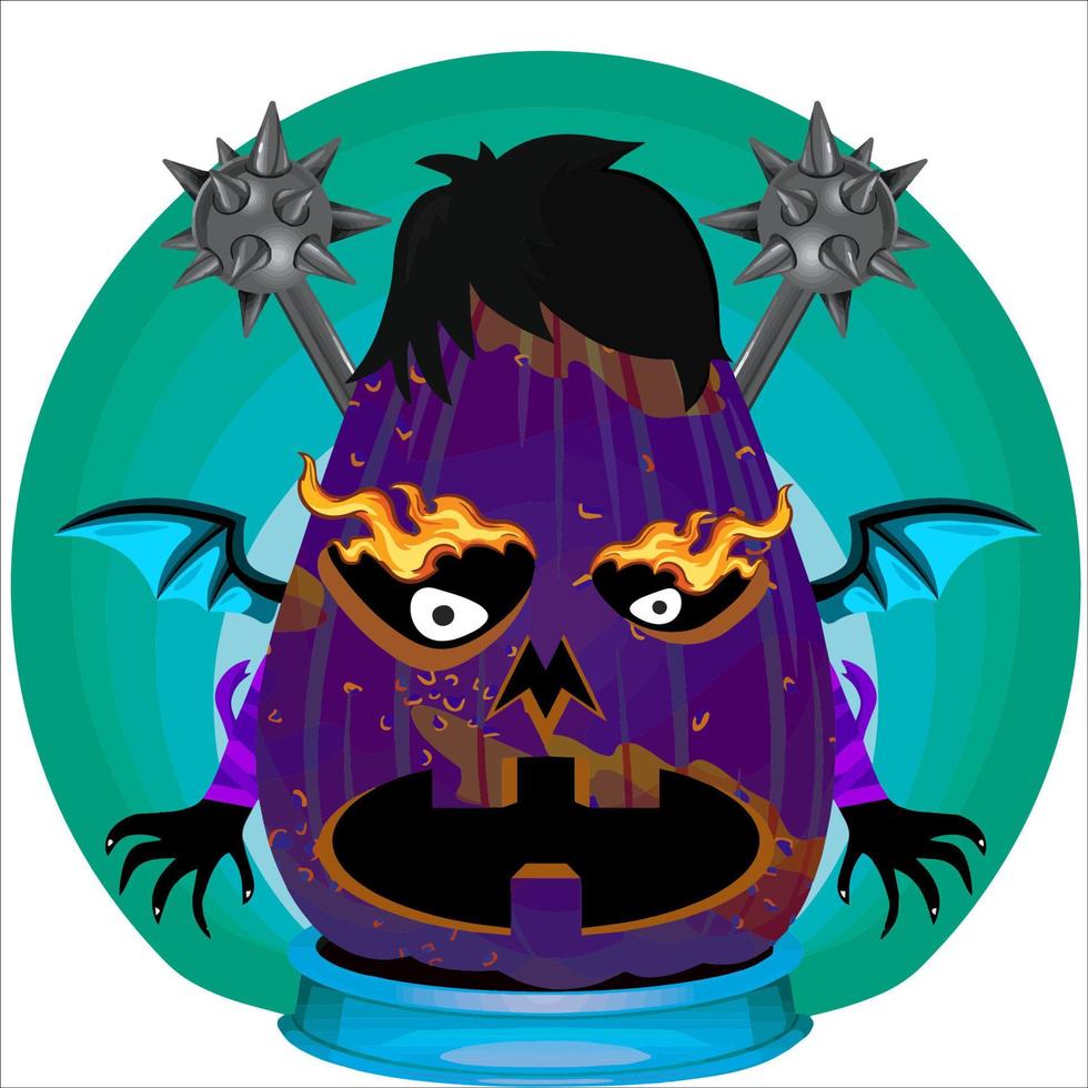 Creepy Party Halloween Pumpkin Head. Pumpkin Face with Weapon in the Behind. Suitable for E Sport Logo, T-Shirt and Others Print Stuff. vector