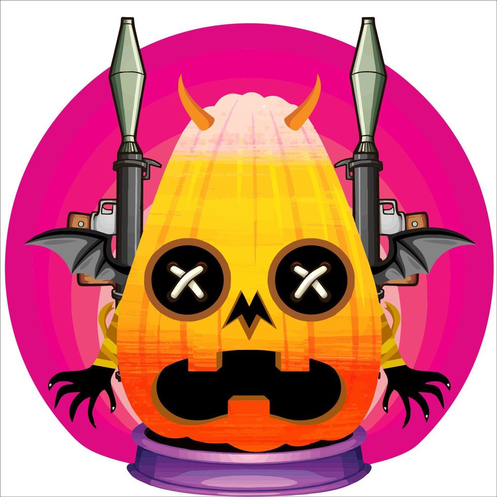 Creepy Party Halloween Pumpkin Head. Pumpkin Face with Weapon in the Behind. Suitable for E Sport Logo, T-Shirt and Others Print Stuff. vector