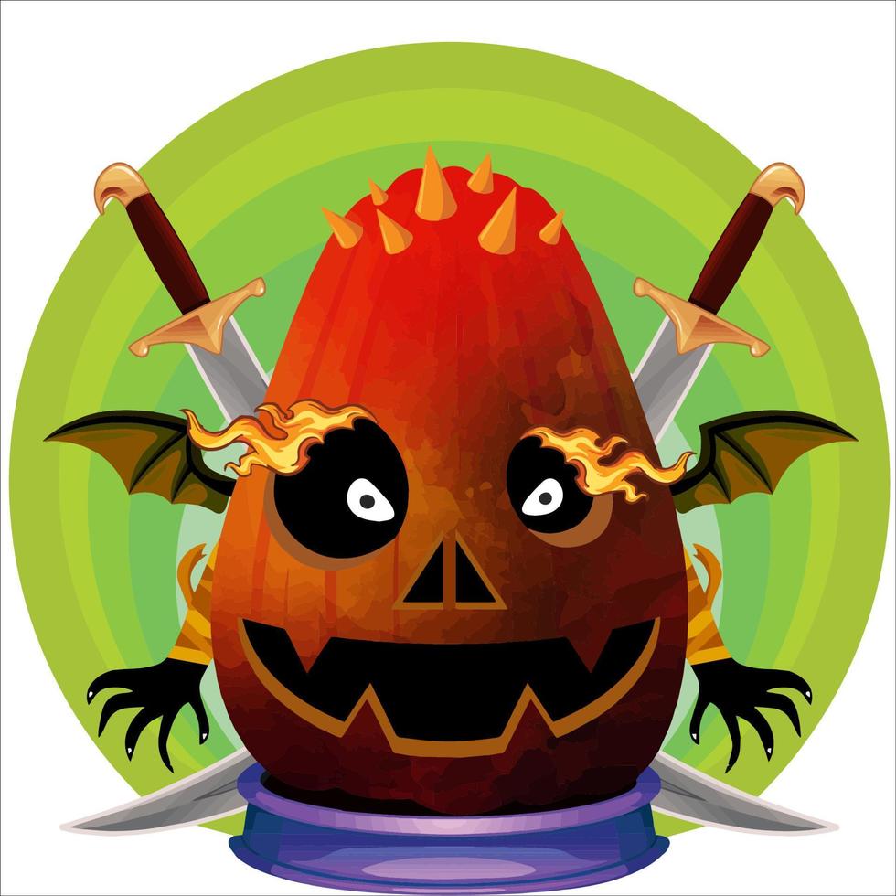 Creepy Party Halloween Pumpkin Head. Pumpkin Face with Weapon in the Behind. Suitable for E Sport Logo, T-Shirt and Others Print Stuff. vector