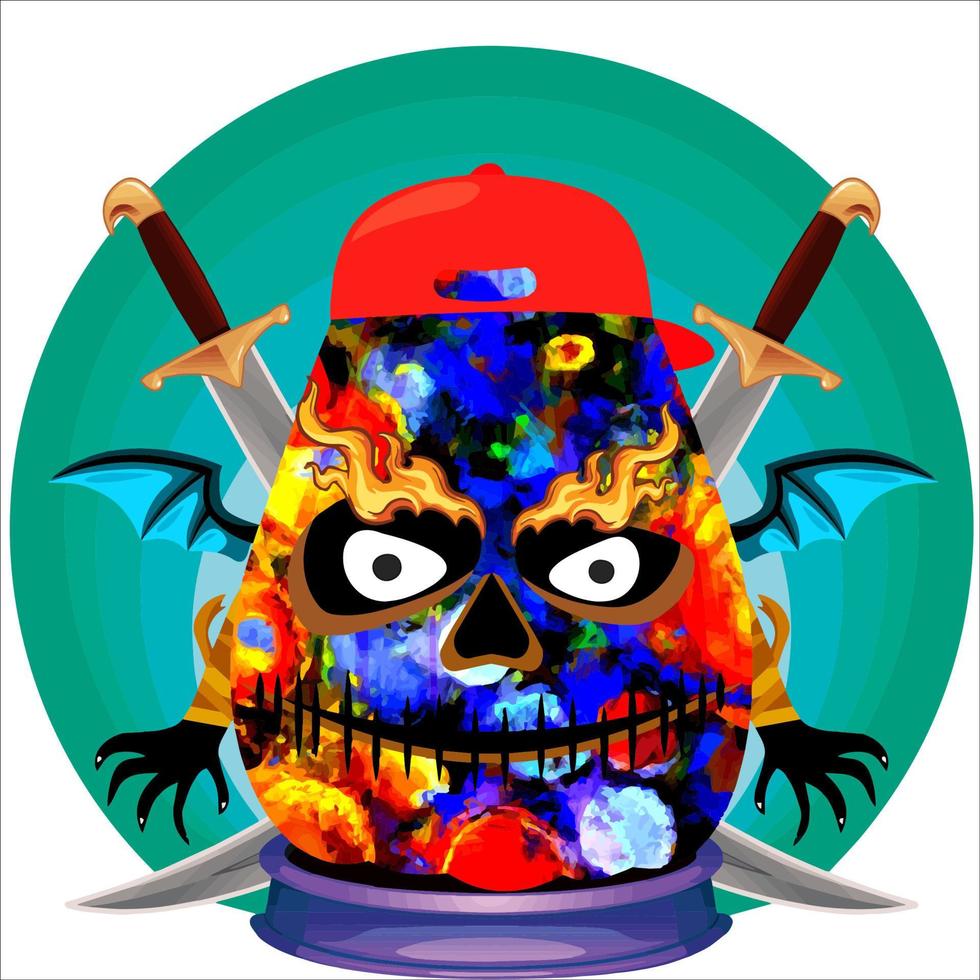 Creepy Party Halloween Pumpkin Head. Pumpkin Face with Weapon in the Behind. Suitable for E Sport Logo, T-Shirt and Others Print Stuff. vector