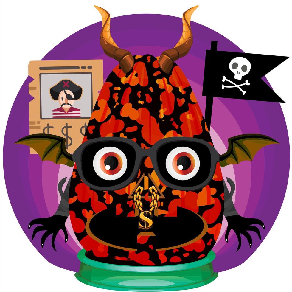 Creepy Party Halloween Pumpkin Head. Pumpkin Face with Weapon in the Behind. Suitable for E Sport Logo, T-Shirt and Others Print Stuff. vector