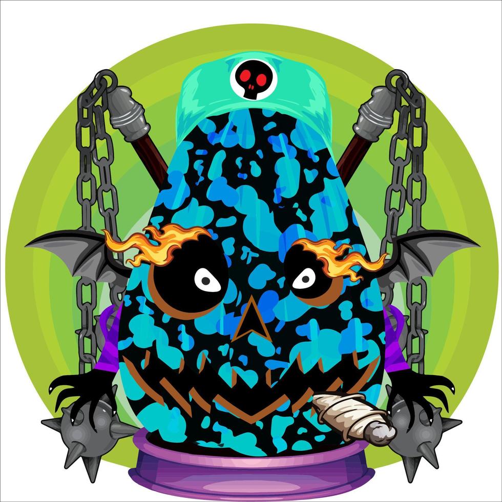 Creepy Party Halloween Pumpkin Head. Pumpkin Face with Weapon in the Behind. Suitable for E Sport Logo, T-Shirt and Others Print Stuff. vector