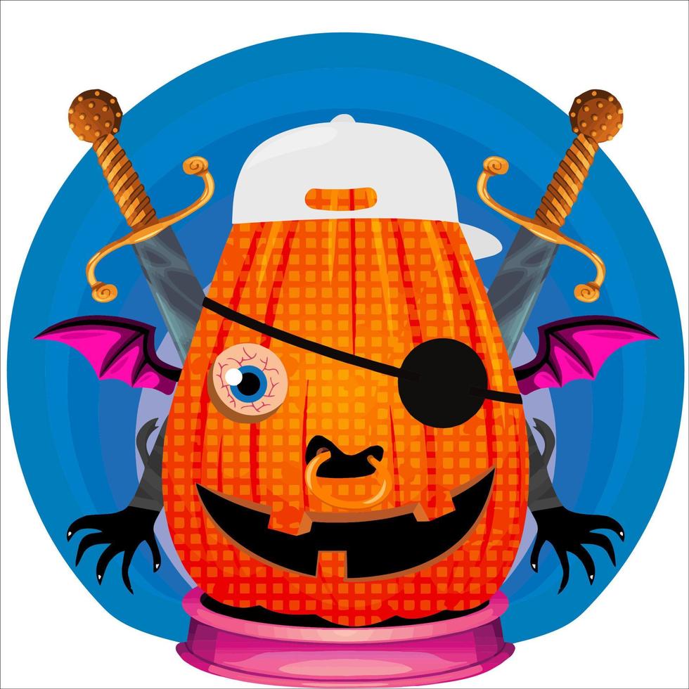 Creepy Party Halloween Pumpkin Head. Pumpkin Face with Weapon in the Behind. Suitable for E Sport Logo, T-Shirt and Others Print Stuff. vector