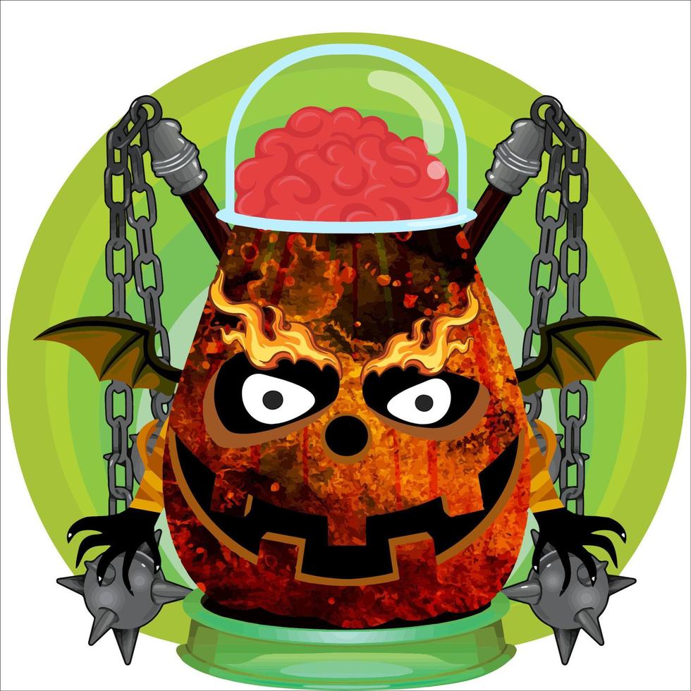 Creepy Party Halloween Pumpkin Head. Pumpkin Face with Weapon in the Behind. Suitable for E Sport Logo, T-Shirt and Others Print Stuff. vector