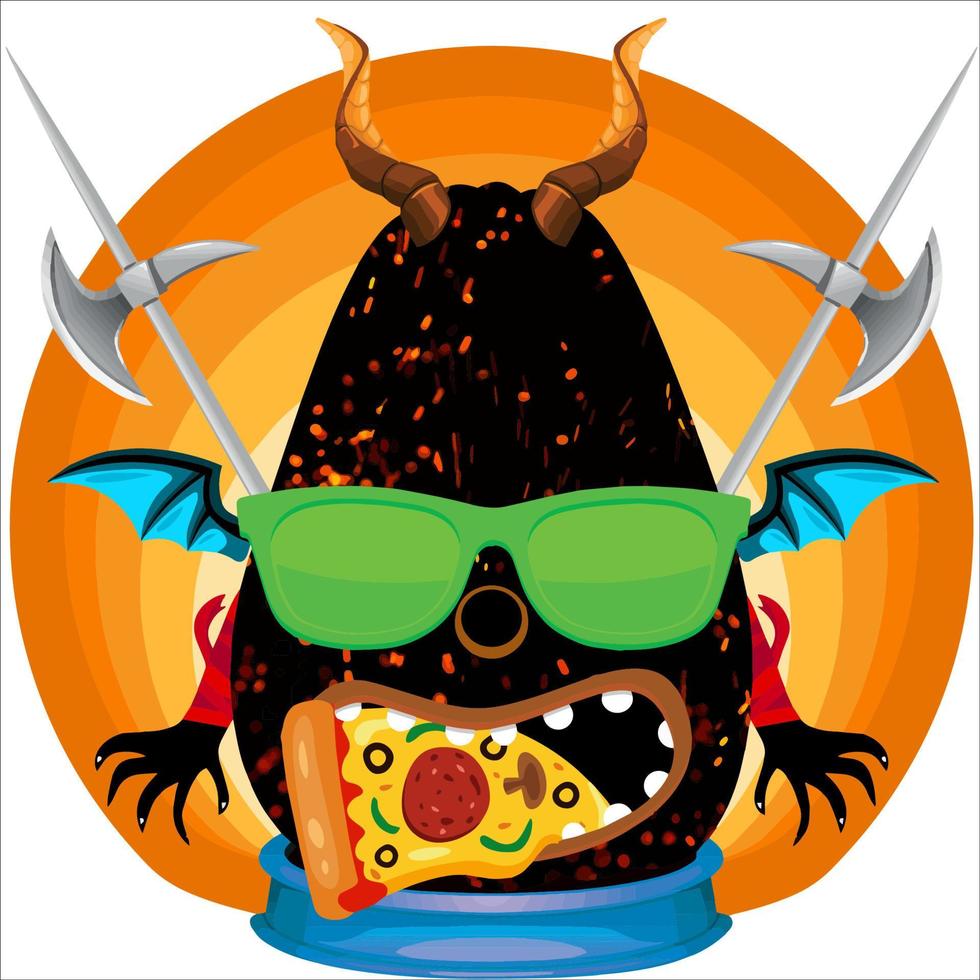 fiesta espeluznante cabeza de calabaza de halloween. cara de calabaza con arma en la espalda. adecuado para el logotipo del deporte electrónico, la camiseta y otras cosas impresas. vector