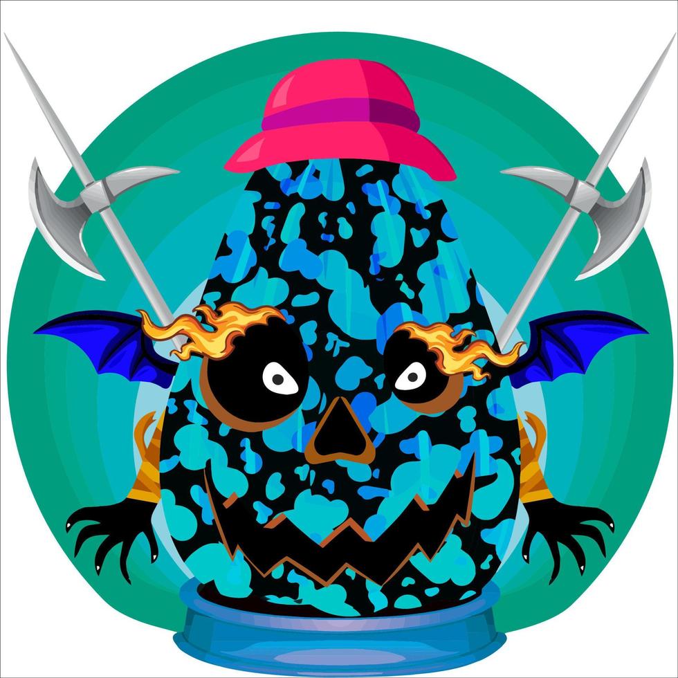 Creepy Party Halloween Pumpkin Head. Pumpkin Face with Weapon in the Behind. Suitable for E Sport Logo, T-Shirt and Others Print Stuff. vector