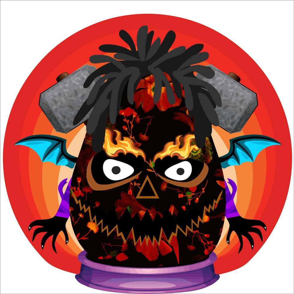 Creepy Party Halloween Pumpkin Head with Weapon in the Behind. Halloween Pumpkin Face. Suitable for E Sport Logo, T Shirt and Others vector