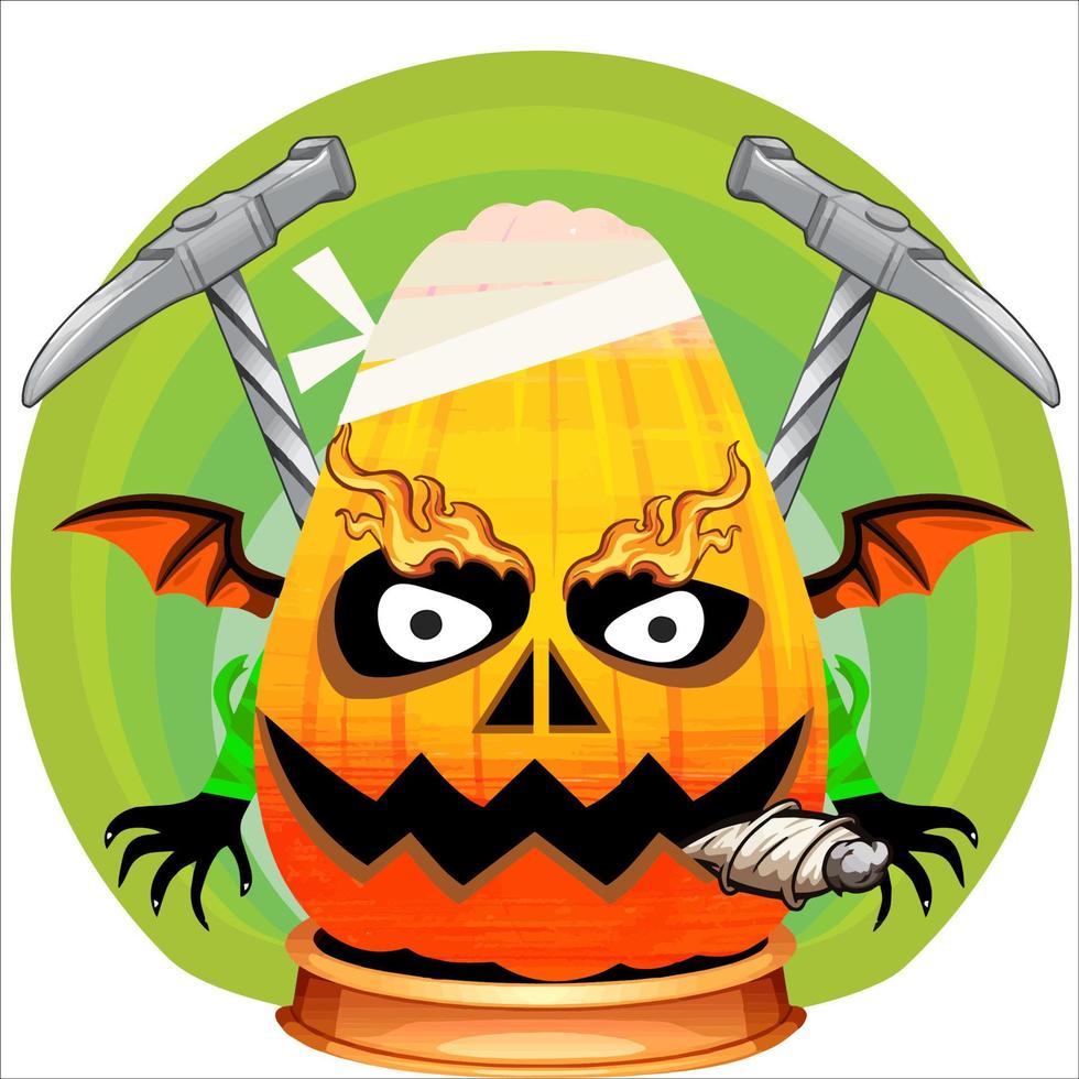 Creepy Party Halloween Pumpkin Head. Pumpkin Face with Weapon in the Behind. Suitable for E Sport Logo, T-Shirt and Others Print Stuff. vector