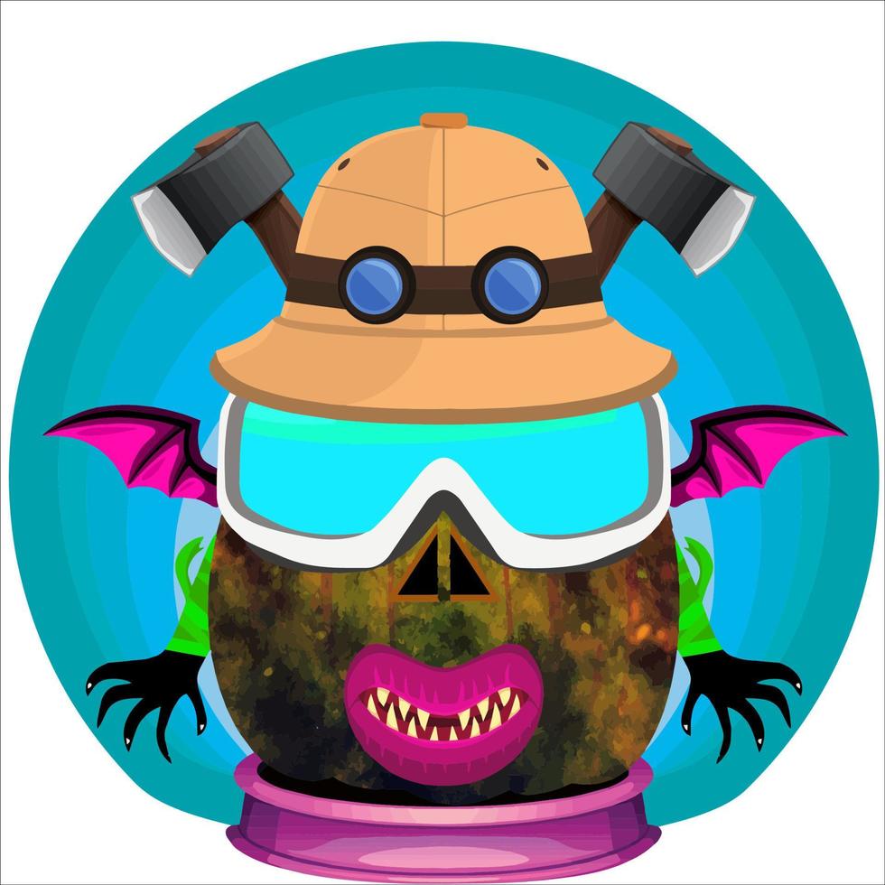 Creepy Party Halloween Pumpkin Head. Pumpkin Face with Weapon in the Behind. Suitable for E Sport Logo, T-Shirt and Others Print Stuff. vector