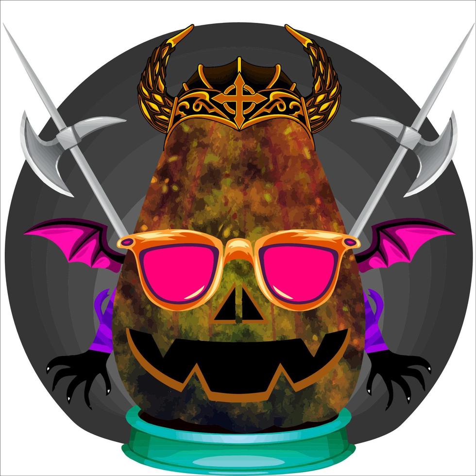 Creepy Party Halloween Pumpkin Head with Weapon in the Behind. Halloween Pumpkin Face. Suitable for E Sport Logo, T Shirt and Others vector