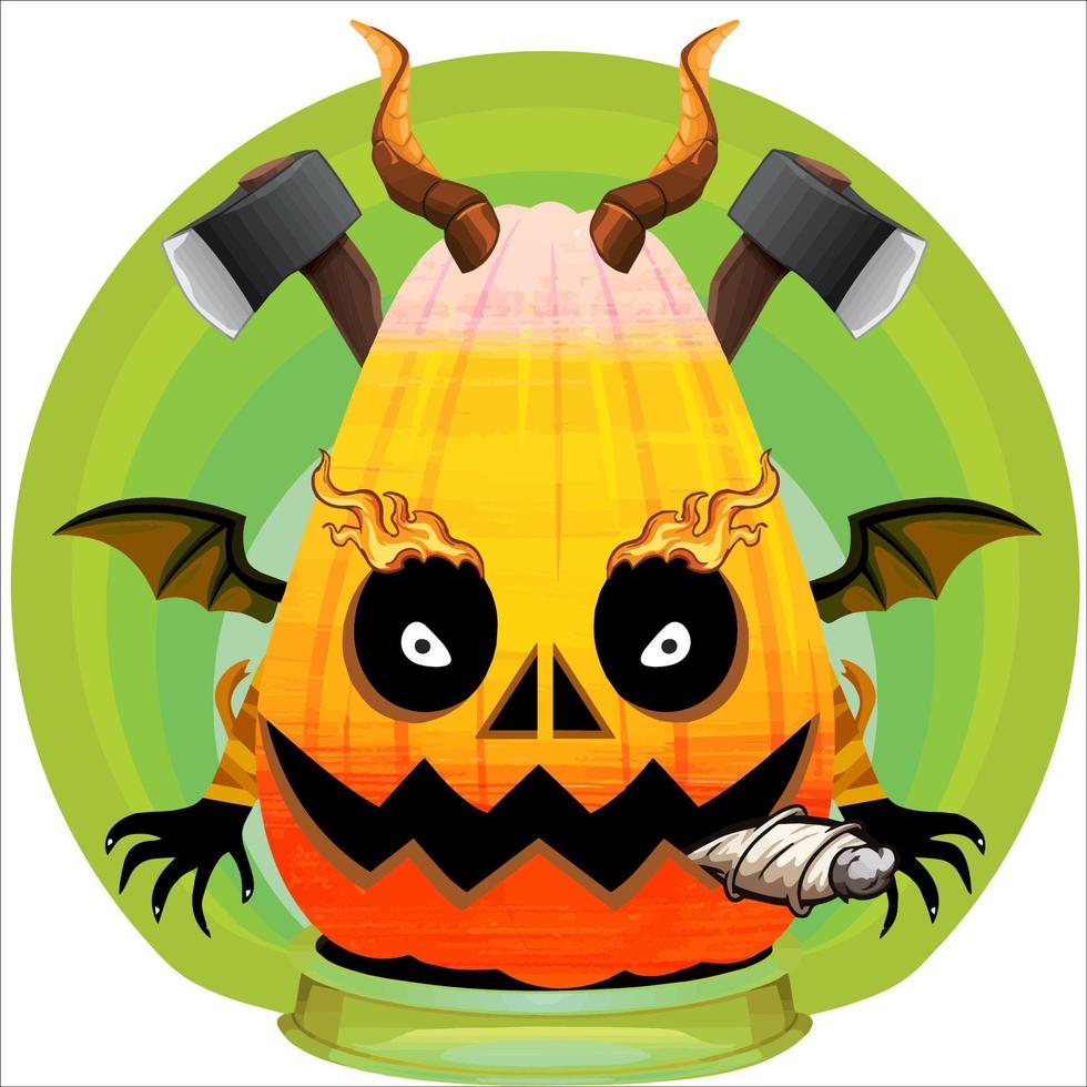 Creepy Party Halloween Pumpkin Head. Pumpkin Face with Weapon in the Behind. Suitable for E Sport Logo, T-Shirt and Others Print Stuff. vector
