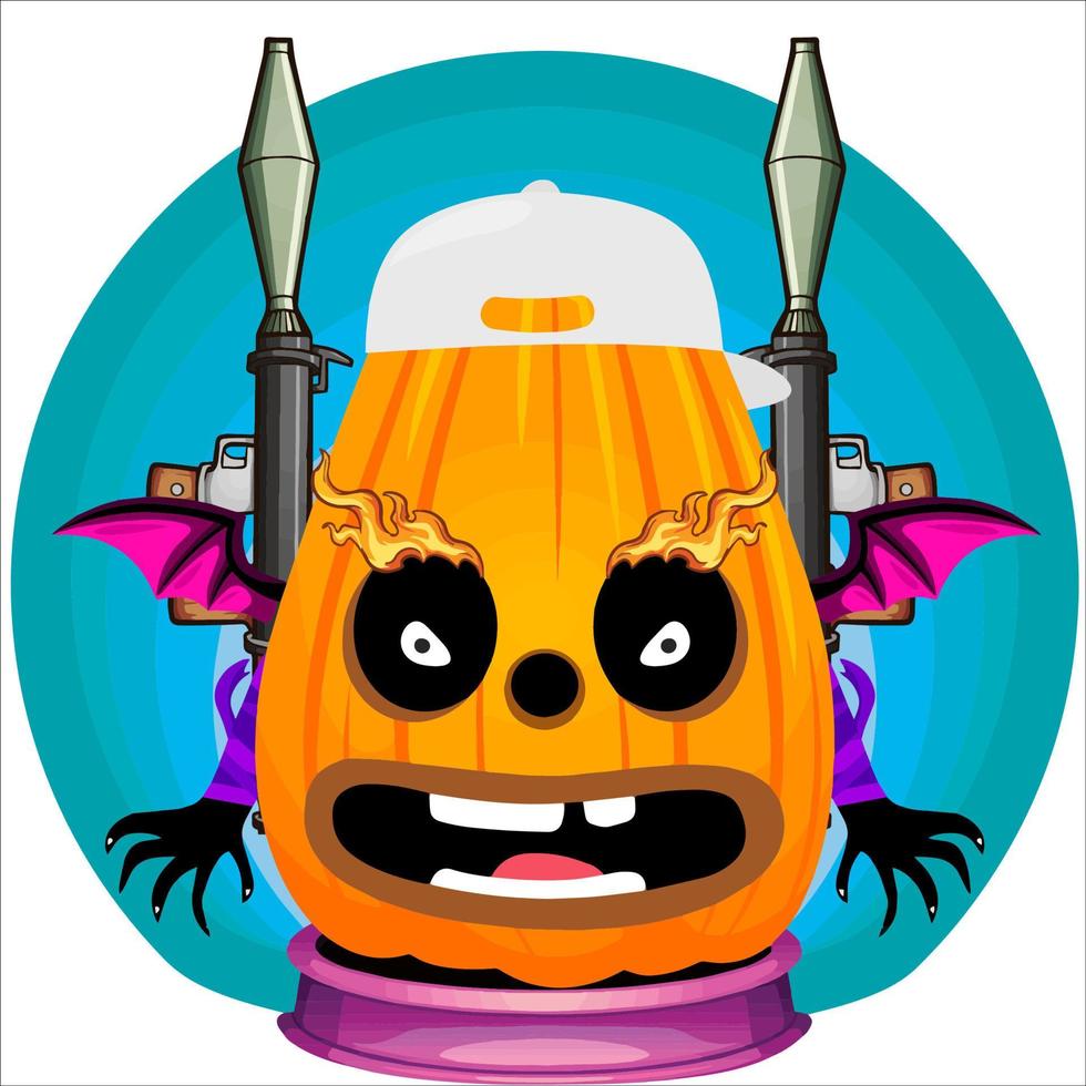 Creepy Party Halloween Pumpkin Head. Pumpkin Face with Weapon in the Behind. Suitable for E Sport Logo, T-Shirt and Others Print Stuff. vector