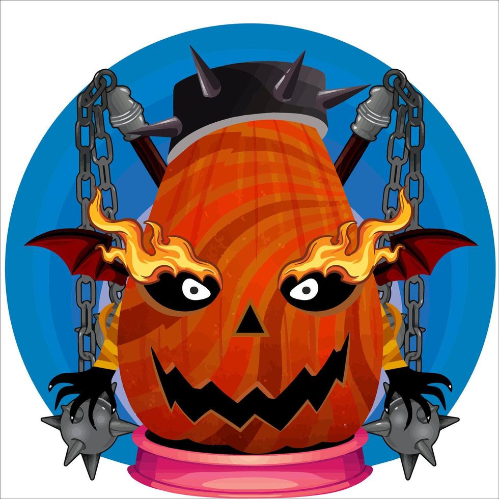 Creepy Party Halloween Pumpkin Head. Pumpkin Face with Weapon in the Behind. Suitable for E Sport Logo, T-Shirt and Others Print Stuff. vector