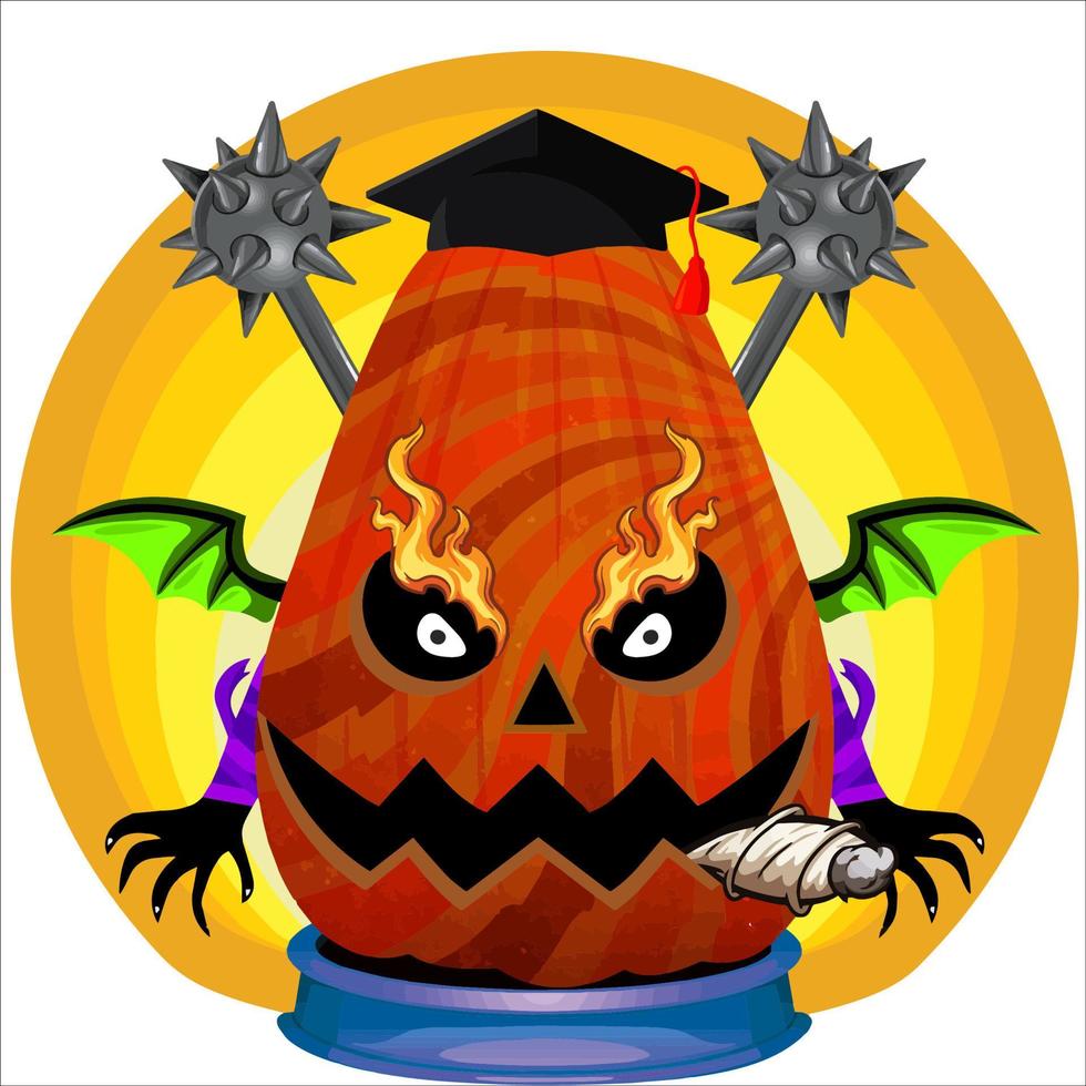 Creepy Party Halloween Pumpkin Head. Pumpkin Face with Weapon in the Behind. Suitable for E Sport Logo, T-Shirt and Others Print Stuff. vector