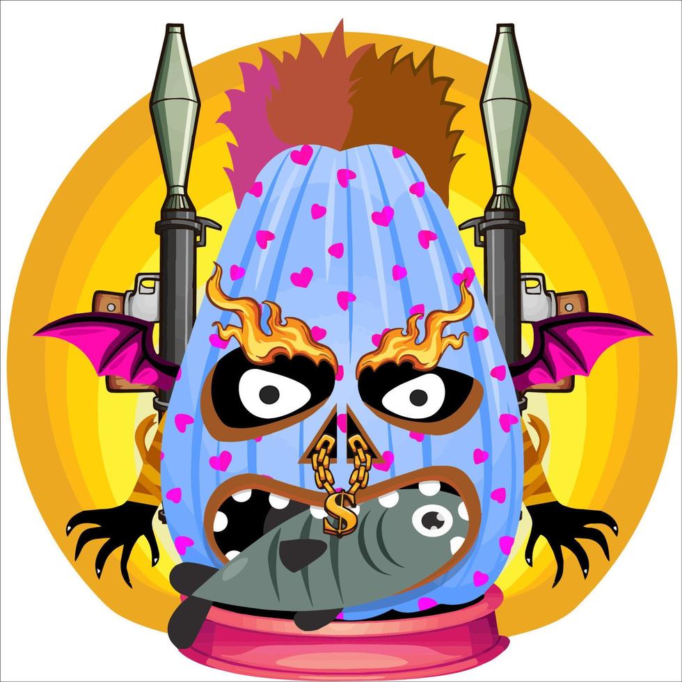Creepy Party Halloween Pumpkin Head. Pumpkin Face with Weapon in the Behind. Suitable for E Sport Logo, T-Shirt and Others Print Stuff. vector