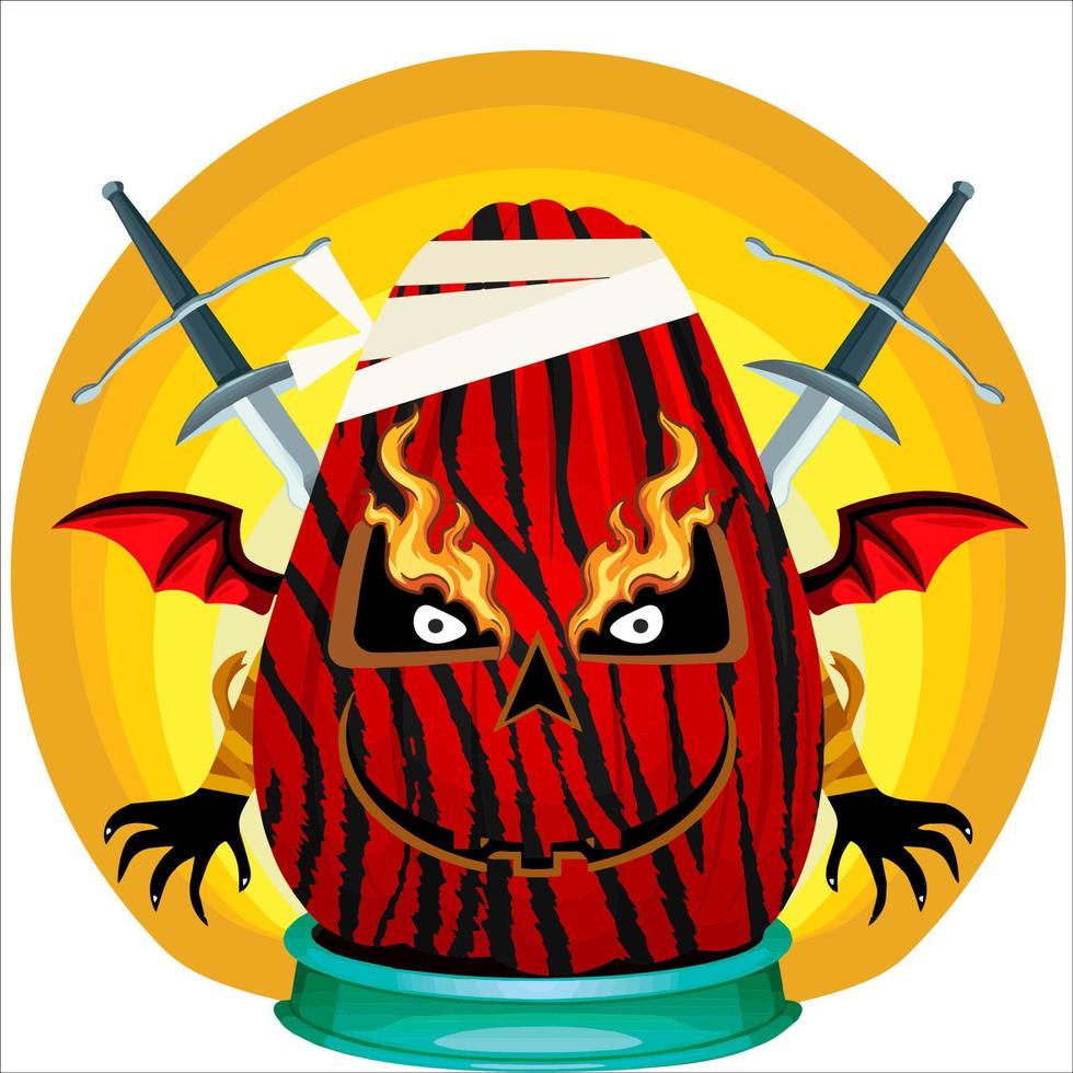 Creepy Party Halloween Pumpkin Head. Pumpkin Face with Weapon in the Behind. Suitable for E Sport Logo, T-Shirt and Others Print Stuff. vector