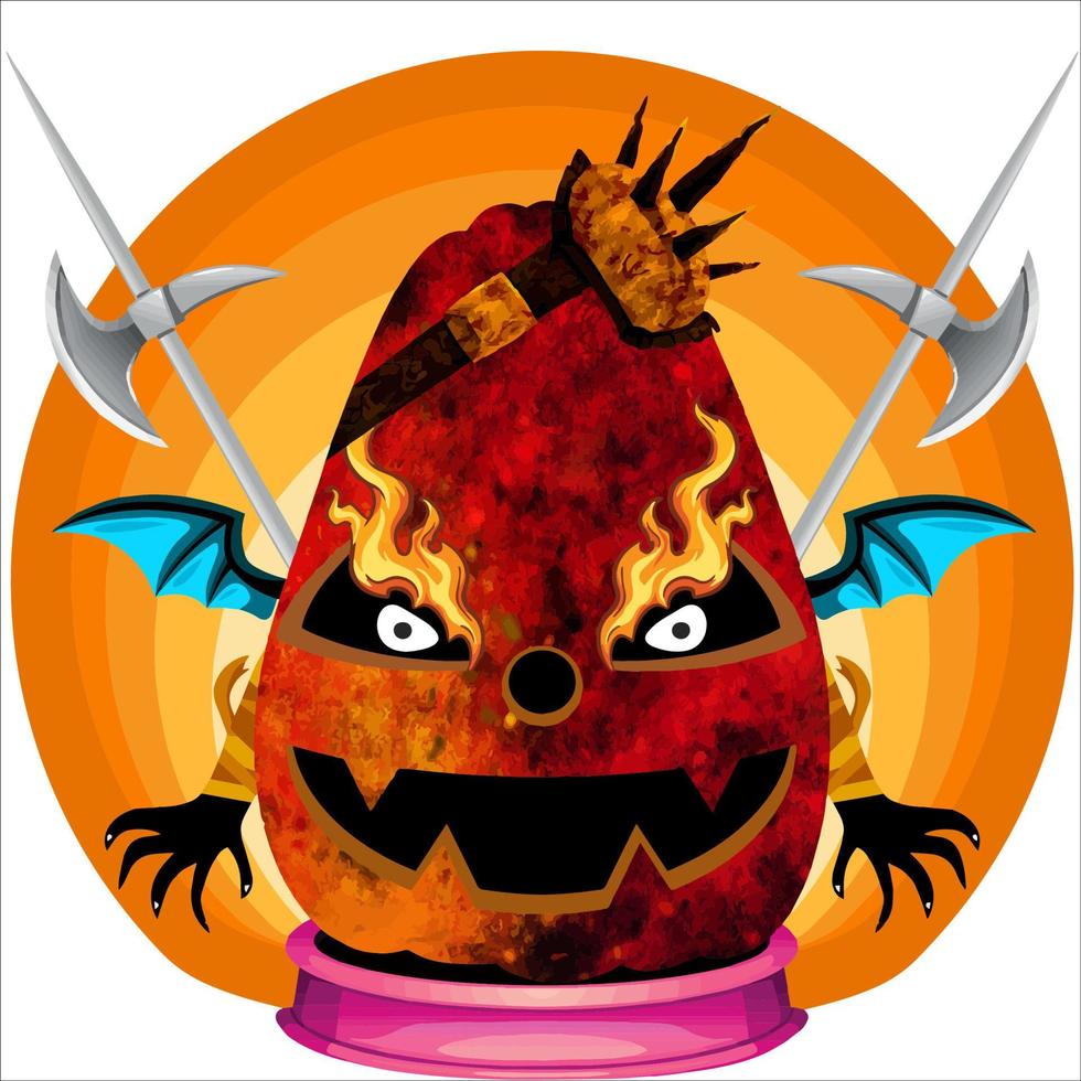 Creepy Party Halloween Pumpkin Head. Pumpkin Face with Weapon in the Behind. Suitable for E Sport Logo, T-Shirt and Others Print Stuff. vector