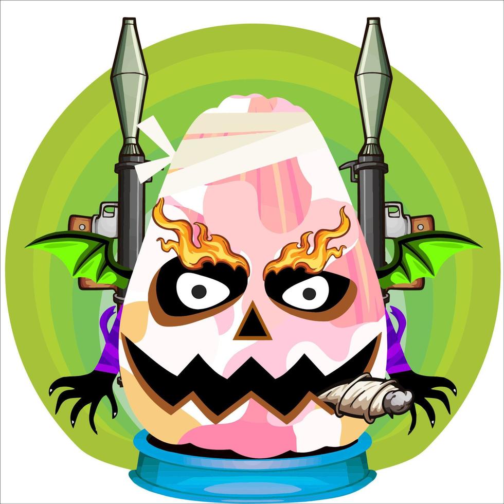 Creepy Party Halloween Pumpkin Head with Weapon in the Behind. Halloween Pumpkin Face. Suitable for E Sport Logo, T Shirt and Others vector