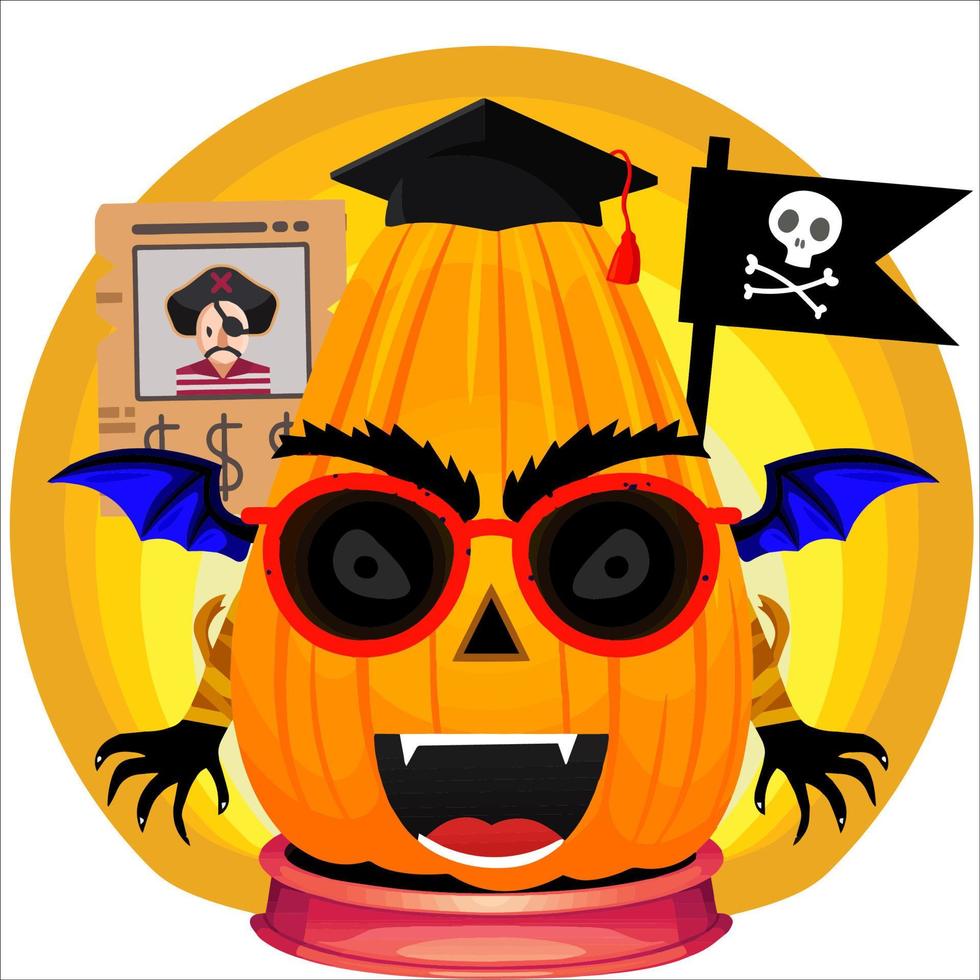 Creepy Party Halloween Pumpkin Head. Pumpkin Face with Weapon in the Behind. Suitable for E Sport Logo, T-Shirt and Others Print Stuff. vector