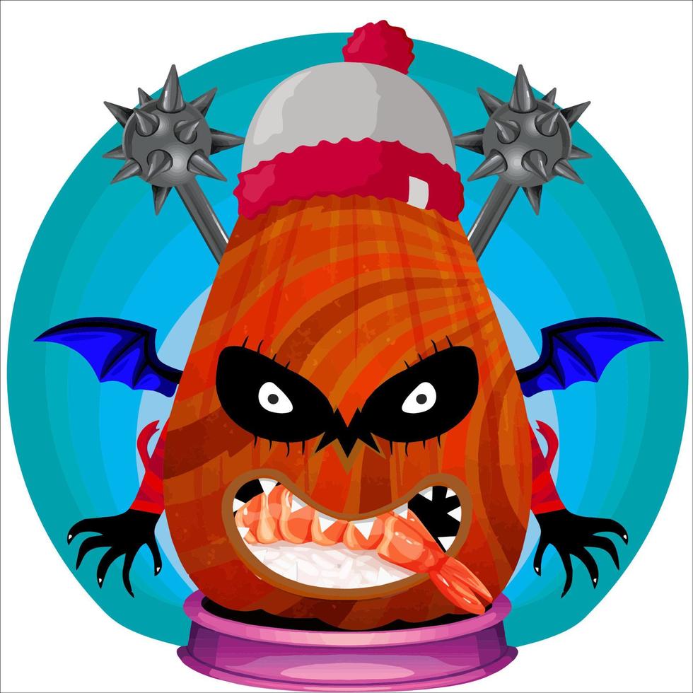 Creepy Party Halloween Pumpkin Head. Pumpkin Face with Weapon in the Behind. Suitable for E Sport Logo, T-Shirt and Others Print Stuff. vector