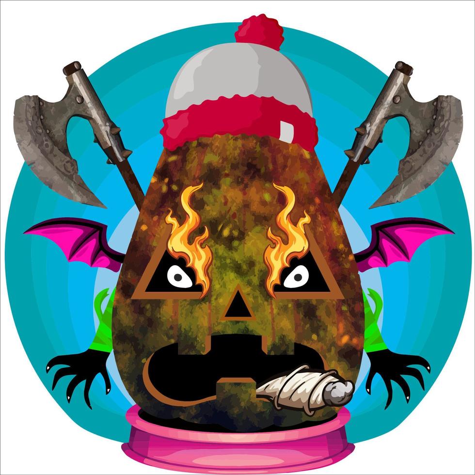 Creepy Party Halloween Pumpkin Head with Weapon in the Behind. Halloween Pumpkin Face. Suitable for E Sport Logo, T Shirt and Others vector