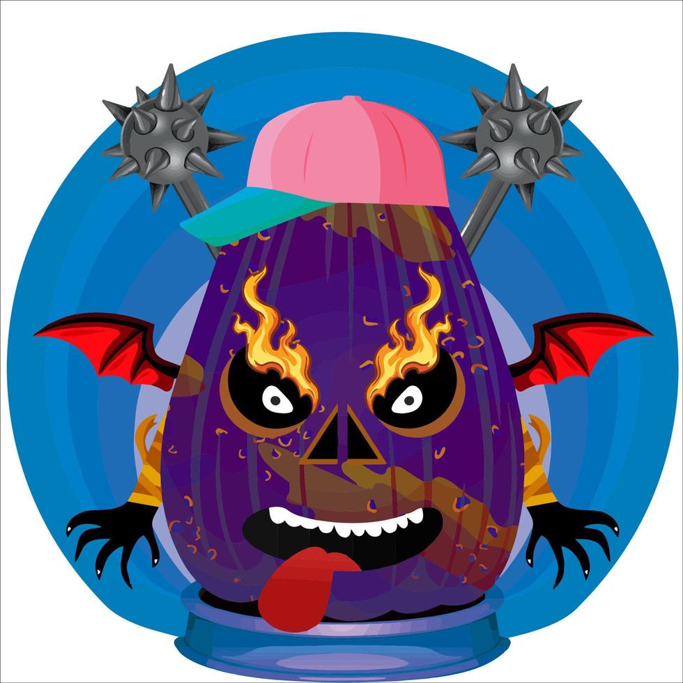 Creepy Party Halloween Pumpkin Head. Pumpkin Face with Weapon in the Behind. Suitable for E Sport Logo, T-Shirt and Others Print Stuff. vector